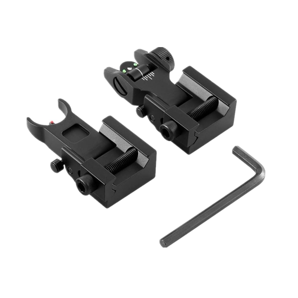 Front and Rear Folding Fibre Optic Iron Sight Set for 21mm Picatinny Rails For Rifle Scope Tactical