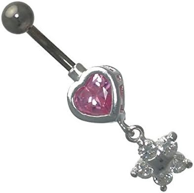 AJ Fashion JewelleryKandi Pink Heart Crystal Star Sterling Silver Belly Bar