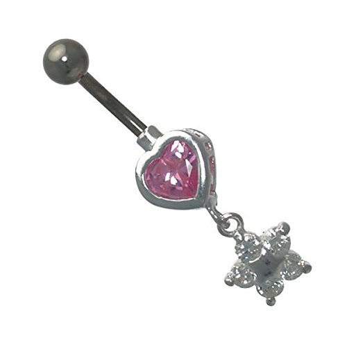 AJ Fashion JewelleryKandi Pink Heart Crystal Star Sterling Silver Belly Bar