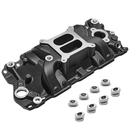 Image of 2701 7101 Intake Manifold Aluminum Dual Plane High Rise Compatible with Chevy Small Block Gen I 350 305 307 327 400 283 265 302 V8 for C /K Suburban Blazer Camaro Corvette Impala Chevy II Nova, Black