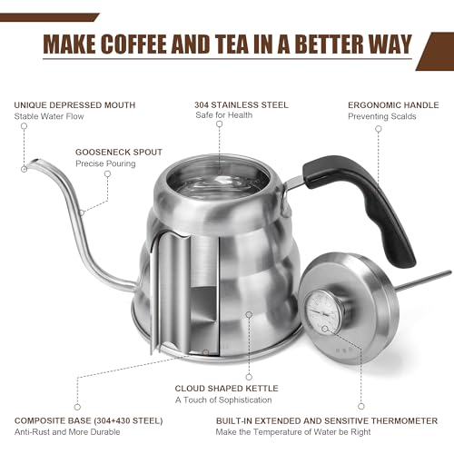 image for Apusu Tea Kettle with Thermometer Pot Black Stovetop Tea Kettle 40 oz 