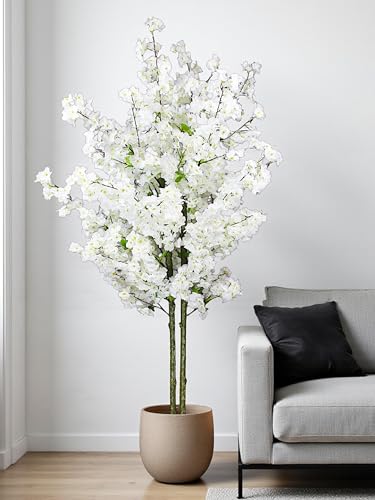 Kunstpflanze Kirschblütenbaum Kirschbaum künstlich Pflanze Kunstbaum Kirschblüte Zimmerpflanze (Weiß 160 cm)