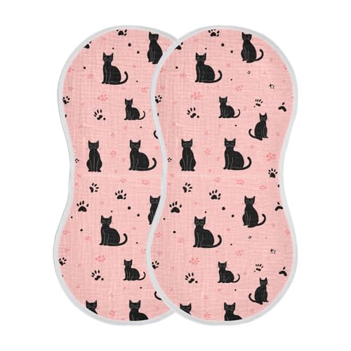 2 Pack Black Cat Muslin Burp Cloths Cotton Absorbent Baby Burping Rags for Boys Girls Soft Newborn Burp Bibs, 22 x 11 Inch2