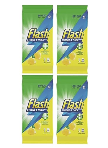 240 x Flash All Purpose Anti-Bacterial Large Cleaning Wipes Strong & Thick, Lemon, 60 Large Wipes x 4 packs (240 Wipes Total)
