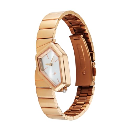 Image of Fastrack Wild Viper-Inspired Unique Shaped Silver Dial IP Rose Gold Stainless Steel Strap Watch for Women - 6323WM02
