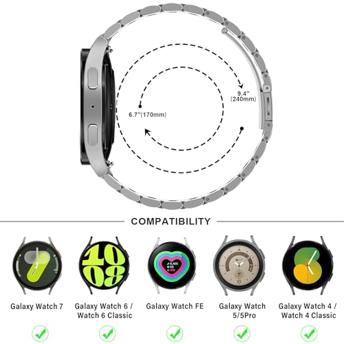 Image of Anlinser No Gap Bands Compatible with Samsung Galaxy Watch Ultra 7 /6 /5 /4 /FE Band 44mm 40mm /Watch 6 Classic Band 47mm 43mm /Watch 5 Pro 45mm /Watch 4 Classic, 20mm 22mm Metal Strap for Women Men