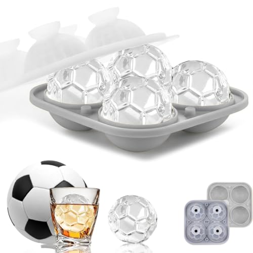Image of Premium Combo of Large 3D Crystal Square Ice Cube Tray & Football Shaped Silicone Molds for Chilling Drinks, Chocolates, Juice, Jelly and Many More. Pack of 2 (Gray)