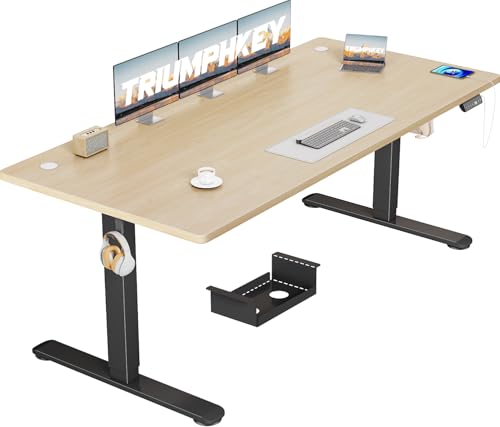 TRIUMPHKEY Höhenverstellbarer Schreibtisch 160x80cm mit Memory-Steuerung Höhenverstellbarer Schreibtisch mit Anti-Kollisions-System Verstellbarer Computertisch Gestell Rollen