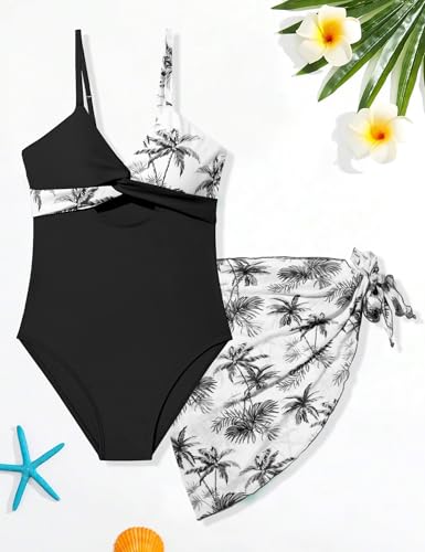 Girls'Swimwear One Piece Kids Swimsuits for Girls Tropical Twist Cross Bathing Suits with Cover Up Skirt4