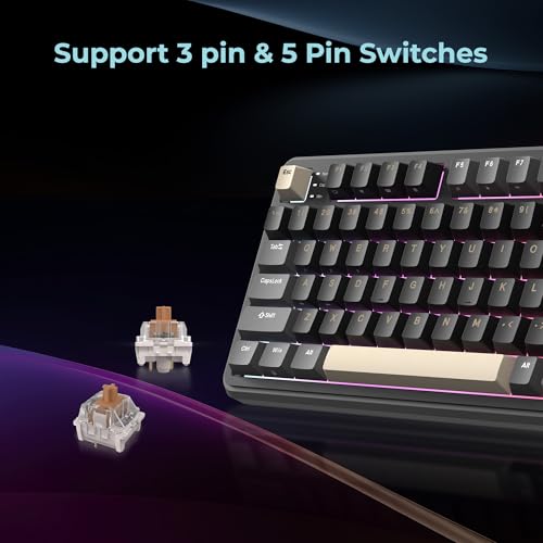 Image of Rosewill Neon S96 Wireless Mechanical Gaming Keyboard, 98-Key Layout w /Volume Knob, Bluetooth / 2.4GHz / USB-C, Hot-Swappable Brown Switches, RGB Backlit, 3750mAh Battery, Windows & macOS, Black