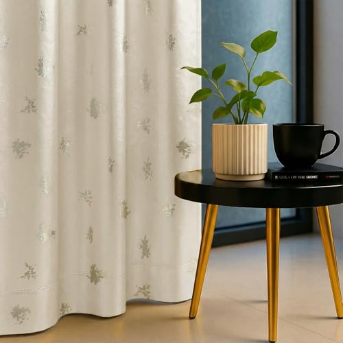 Image of Urban Space 100% True Blackout Curtains for Door, Gold Foil Printed Blackout Curtains, Blackout Decorative Door Curtain Eyelet with Tieback, 1 Piece Curtain for Living Room(Crackle Beige, 7 Feet)