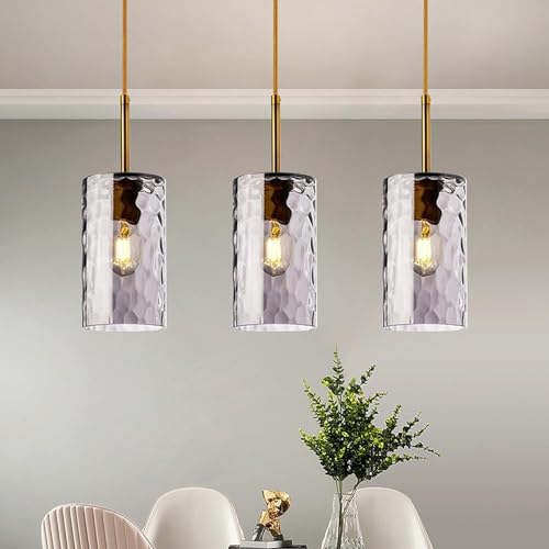 Lampe suspendue pour escalier luminaire en verre ondulé ambre et or anti éblouissement