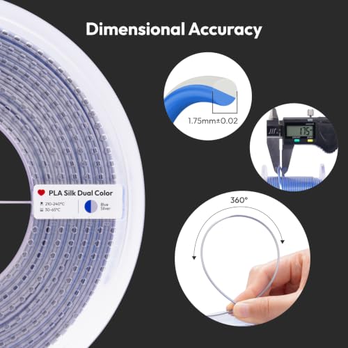 Image of AMOLEN Silk PLA 3D Printer Filament, Dual Color Blue Silver PLA 1.75mm, Shiny Color Change Filament 3D Printing PLA Filament for Most FDM 3D Printer, 1kg Spool(2.2lbs)