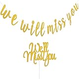 We Will Miss You Banner Gold Glitter Retirement Sign Farewell Banner with Cake Topper for Retirement...