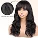 WIGNEE 100% Virgin Human Hair Natural Wave Wigs with Bangs Brazilian Human Hair Wave Wigs Natural Black Color (16 Inch)