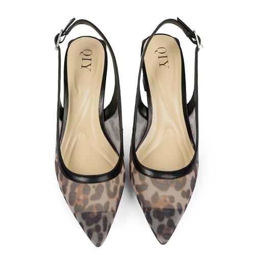 Image of QIY Womens Pumps Chunky Heel Pointed Toe Slingback Heels for Women