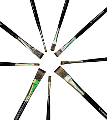 Image of Flat Short Hair Paint Brush Set | Professional Nylon Artist Brushes For Watercolor, Acrylic & Oil Painting With Smooth Paint Coverage, Canvas Artwork & Creative Art | Sizes 1-12, Set of 9