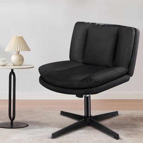 ALFORDSON Criss Cross Office Chair with Linen Upholstery, Dainty Fabric Black, Ergonomic Cross-Leg Task Desk Chair with Tilt & Swivel Base, Mid-Back Armless Seater for Home Office, Max 180kg