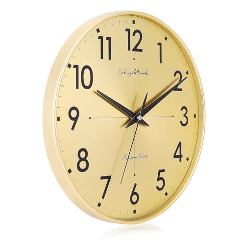 Image of Sehaz Artworks Wall Clock for Living Room Stylish | Traditional Wall Clock for Hall Big Size | Wall Watch for Living Room Stylish | Metal Dial - Golden 32x32 CM