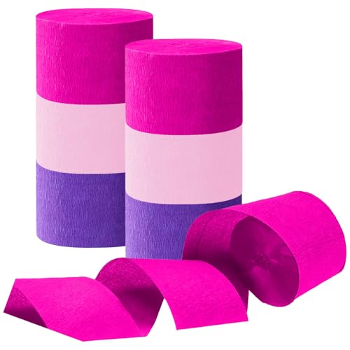 Purple and Pink Crepe Paper Streamers, Party Streamer Decorations for Various Party Festival Decorations, 6 Rolls