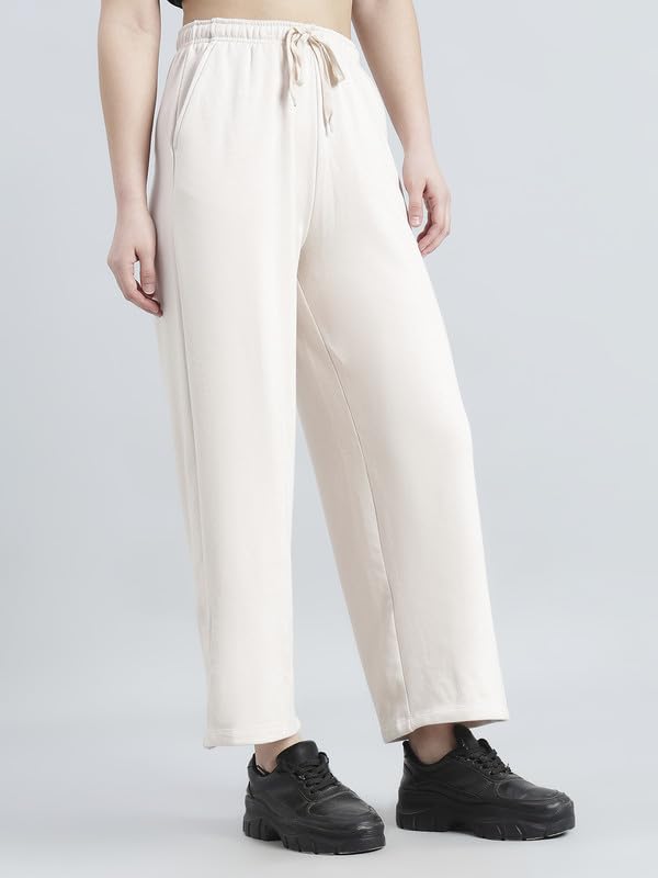 Image of GO COLORS Polycotton Fleece Wide Pants for Women | Relaxed Fit, High Rise