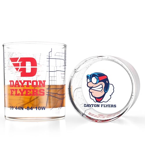 Image of Greenline Goods - University of Dayton Flyers College Whiskey Glasses (Set of 2), 10 oz - Full-Color Logo + Campus Map