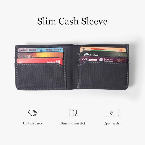 Image of Bellblock Canvas Wallet for Men | Slim Handcrafted Mens Wallet | with Sim, Mobile Pin & Hidden Extra Card Slots | Canvas | Grey