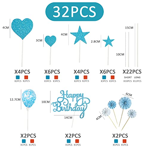 32 pezzi, oro rosa, blu, due set di decorazioni