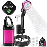 WADEO Draagbare campingdouche, accu met pomp, campingdouche met oplaadbare 4500 mAh-batterij, mobiele douches, buitendouches met douchekop, voor kamperen, reizen, tuin, wandelen, autowassen, paars,