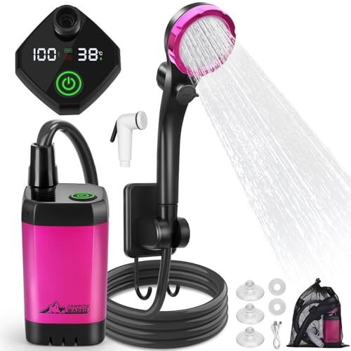 WADEO Bärbart campingduschbatteri med pump, campingdusch med uppladdningsbart 4 500 mAh batteri, mobil dusch, utomhusdusch med duschhuvud, för camping resor, trädgård, vandring, biltvätt (lila, typ C)
