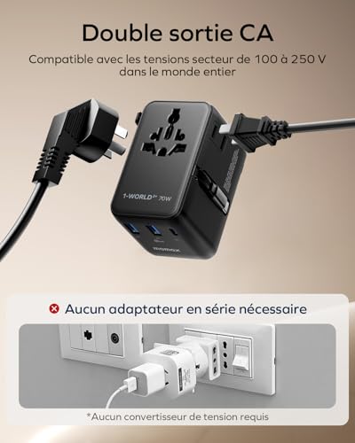 Adaptateur de voyage international 70W MOMAX multi-prises noir - 4