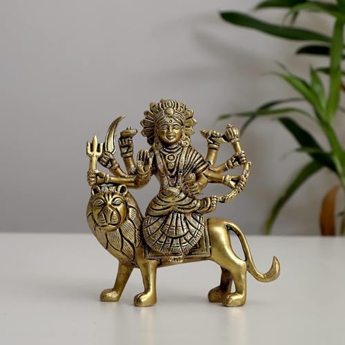 HAZDEAL Maa Shera Vali (12,7 cm y 800 g) Estatua del Dios hindú de latón Bhagwan ídolo para decoración del hogar, festival Diwali, templo Murti, Puja Pooja, tienda, regalo de devolución
