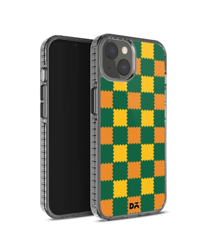 Image of DailyObjects Case for iPhone 14 Compatible with Mag-Safe Wireless Charging, Stride 2.0 Multi Green Checkerboard Slim Shockproof Back Cover with Inner Magnetic Ring
