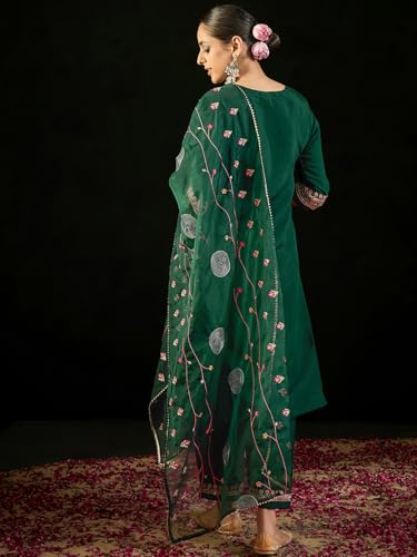 Image of INDO ERA Women's Embroidered Poly Silk Straight Kurta & Pant with Dupatta Set (SHTUR7223)