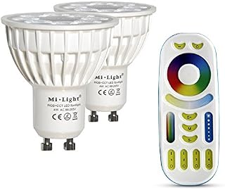 LIGHTEU®, 1x 4W GU10 RGB+CCT LED Spotlight Color Changing and CCT WW CW Temperature Adjustable, Original Mi-Light, Bulb with a 4-Zone Remote (FUT103+FUT092)