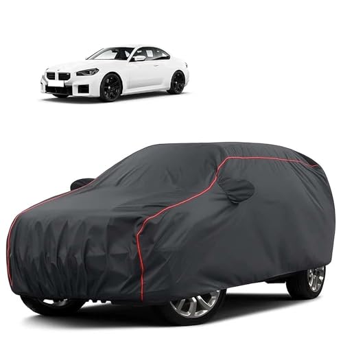 Image of Sulfar 100% Water Resistant Car Body Cover Compatible with Mirror for BMW M2 (Triple Stitched, Full Bottom Elastic, Dark Grey Tafetta with Red Piping)