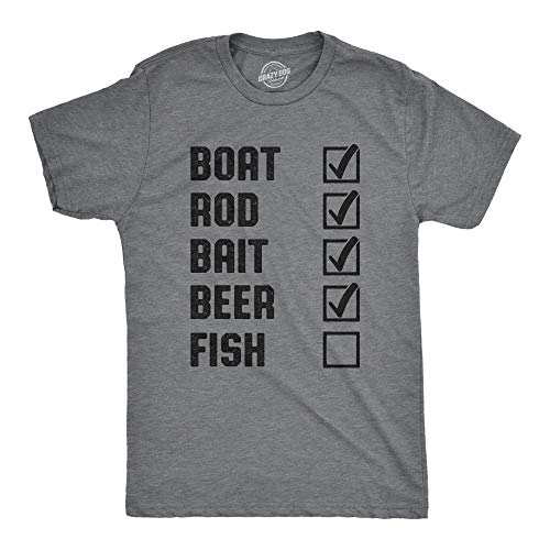 Crazy Dog Mens T Shirt Fishing List Funny Graphic Novelty Summer Tee Fathers Day Fisherman Gear for Dads I'd Rather Be Fishing Shirt Dark Heather Grey L