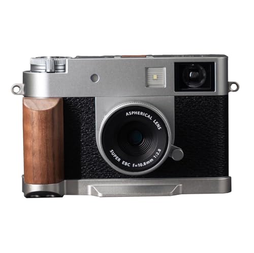 FUJIFILM X-half 専用 カメラウッドグリップ 高級檀木材 木製ハンドル メタルベース L型グリップ ハンドメイド カメラケージ 電池交換可能 (ブラウン+ホワイト)