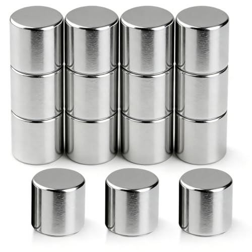 15 Pièces Aimants Puissants en Néodyme Argenté, 10 x 10 mm Petit Aimants Néodyme Cylindriques, Extra Puissants et Nickelés, pour Réfrigérateur, Cuisine,...