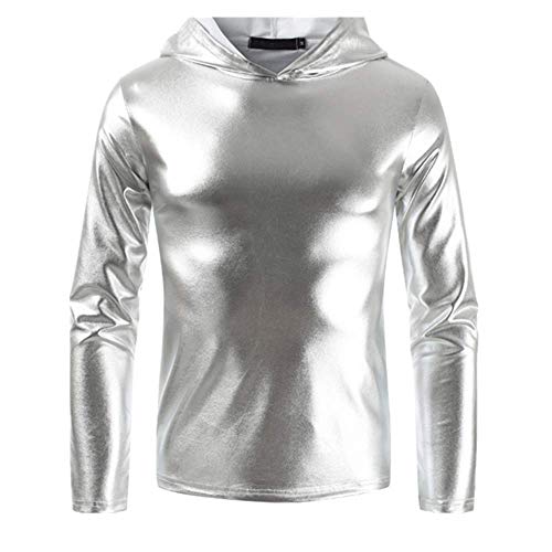 SALEBLOUSE Herren Kapuzenpullover mit langen Ärmeln, glänzend, metallisch Gr. XL, silber Cover