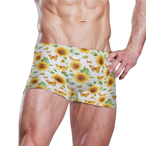 Butterfly Sunflower Mens Swim Trunk Swimwear Bathing Suit Swim Brief Square Leg Board Short S B04039773