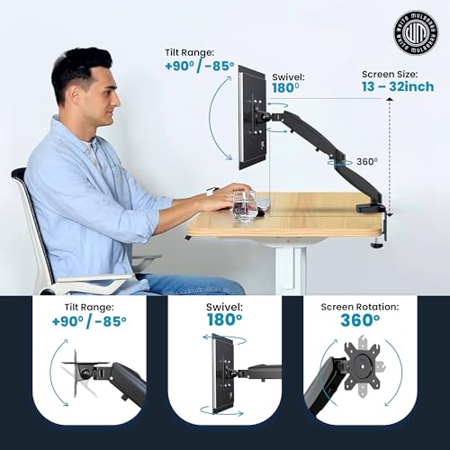 White Mulberry |DIY| Economical Gas Spring Monitor Arm | Desk Mounted Monitor Stand for 15-32 Inch Monitors |9Kg Screen Capacity|VESA... - Image 2