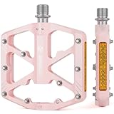 GEWAGE 自転車 ペダル 反射板付 フラットペダル シールドベアリング3入り アルミ製 (ピンク)