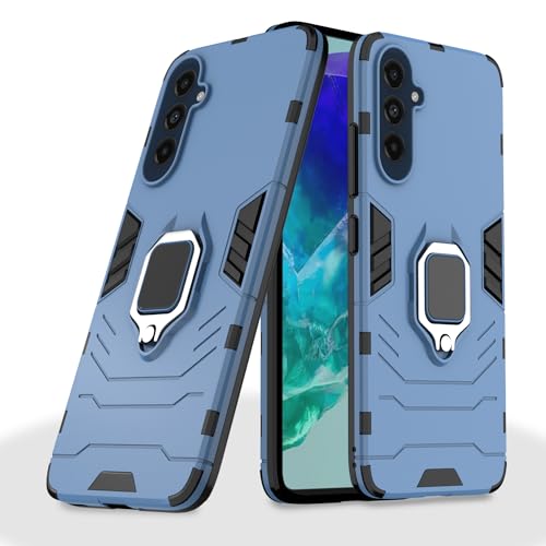 Image of Pikkme Back Cover | D5 Tough Armor Bumper | 360 Protection Case | Ring Holder Stand Case for Samsung Galaxy M55 5G / M55s 5G / F55 5G (Blue)