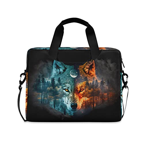 Wolf Forest Night Laptop Bag, Laptop Sleeve Case with Non-Slip Shoulder Strap Multi-Pockets Messenger Bag Briefcase Fits 13-16 in Laptop Tablet