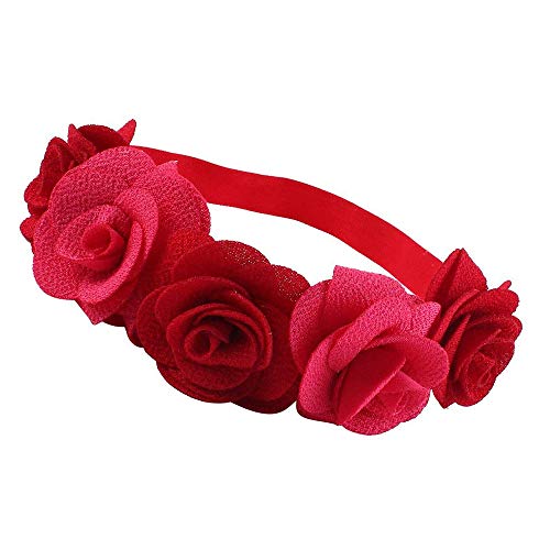 Cestval - Bandeau à cheveux pour bébé fille - Fleur de rose - Fleur - Fait main - Accessoires pour cheveux - Rouge Cover