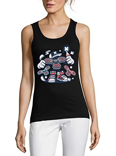 Débardeur en coton noir pour femme avec imprimé Fidget Spinner Urban Styled Art