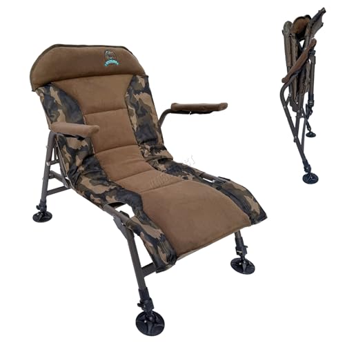 CARPZILLA Foldable Fishing Chair Armchair Adjustable Legs Rotating Feet Durable Portable Oxford Fabric Heavy Duty Padded 4CM Cushion 150KG Weight Limit Camping Fishing Equipment Accessories Camo