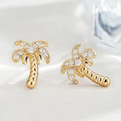 FETTERO Stud Earrings for Women - 14K Gold Plated CZ Hypoallergenic Earrings Studs Dainty Black CZ Leaf Gold Earrings for Women Trendy Statement Jewelry