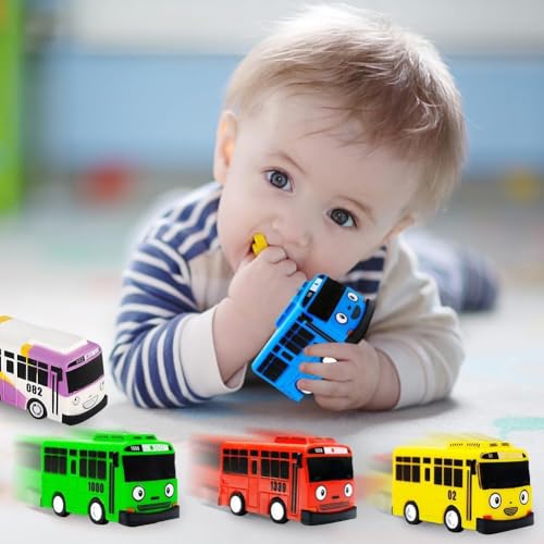 OPVXZAD 5pcs Mini Bus Spielzeug, Bus Modellauto Spielzeugautos Set, Kleine Schulbus Modellauto, Cartoon Schulbus Spielzeugautos für Freunde Lernspiel Geburtstagsparty